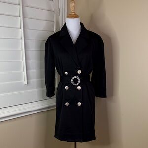 Charming Charlie Black Double-Breasted Blazer Dress with Decorative Buckle